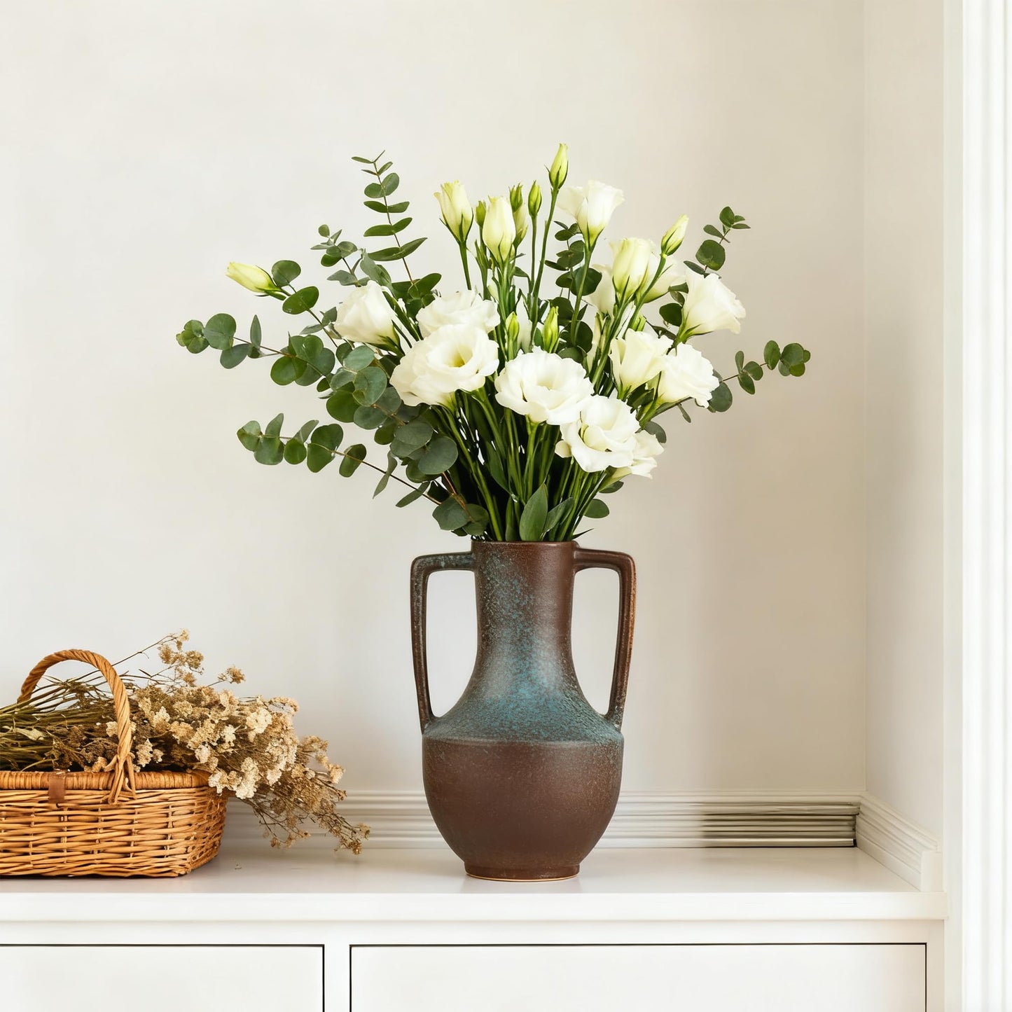 ArtCachet Ceramic Flower Vase with Handles,7.8" Tall Vase for Centerpieces,Large Decorative Terracotta Vases, Farmhouse Rustic Pottery Vase for Home Decor Living Room,Table,Shelf or Mantel