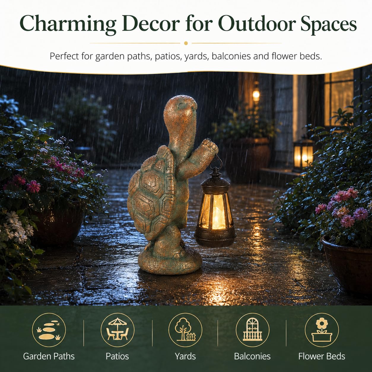 Roundot Turtle Solar Powered Outdoor Garden Statue, Resin Statue with Solar Light Lantern, Decorative Lawn, Yard Outdoor Turtle Decoration. Unique Home Decoration, Gifts for Women