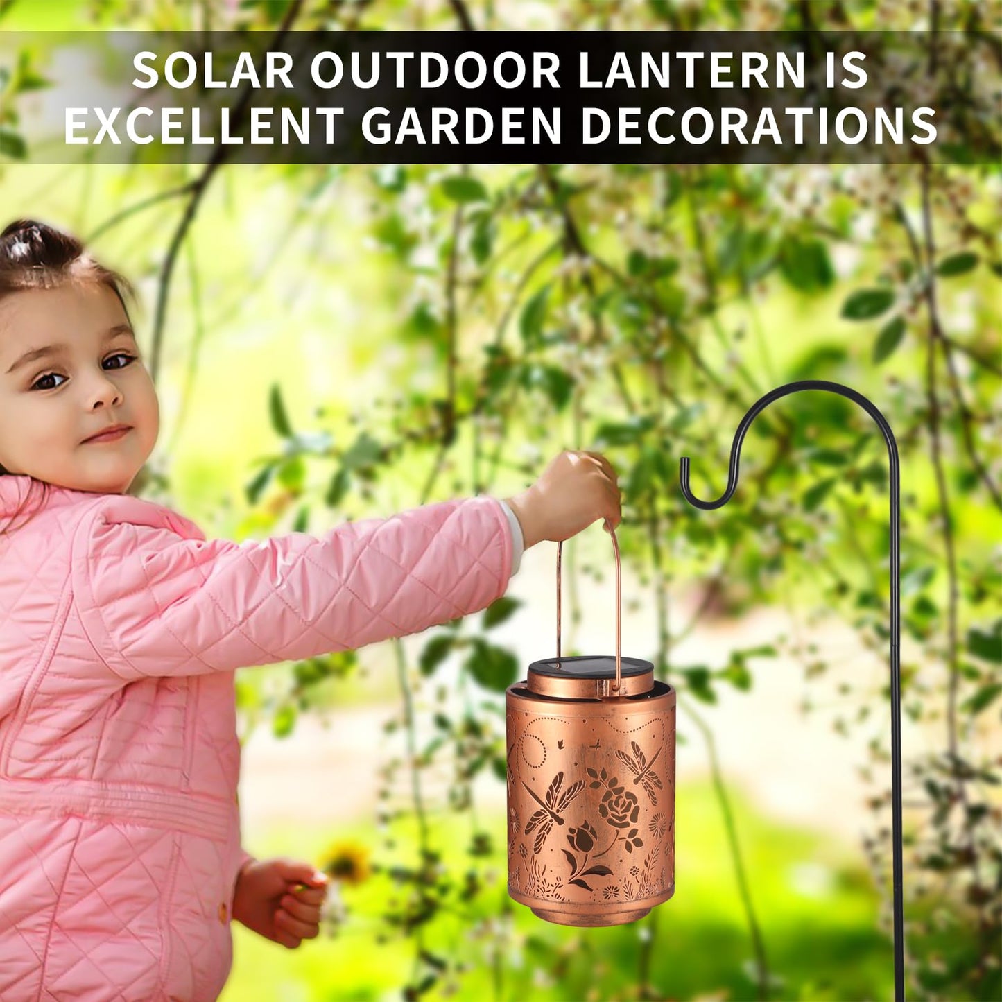 Solar Outdoor Lanterns, Dragonfly Garden Decor LED Light Hanging Waterproof Solar Lantern Birthday Gifts for Women Mon Grandma Sunflower Solar Lights Outdoor Decoration for Patio