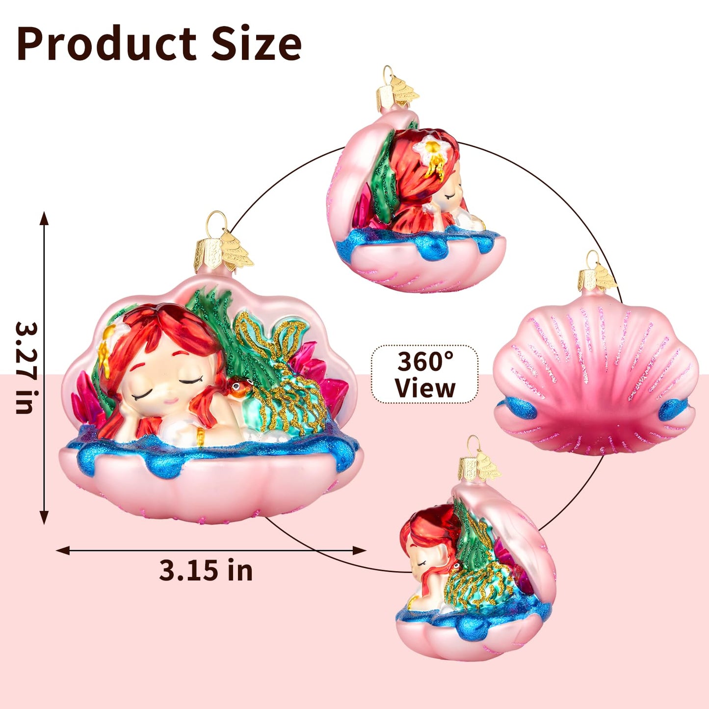 Hzyc Christmas Ornaments,Glass Mermaid Ornament,Christmas Tree Decorations