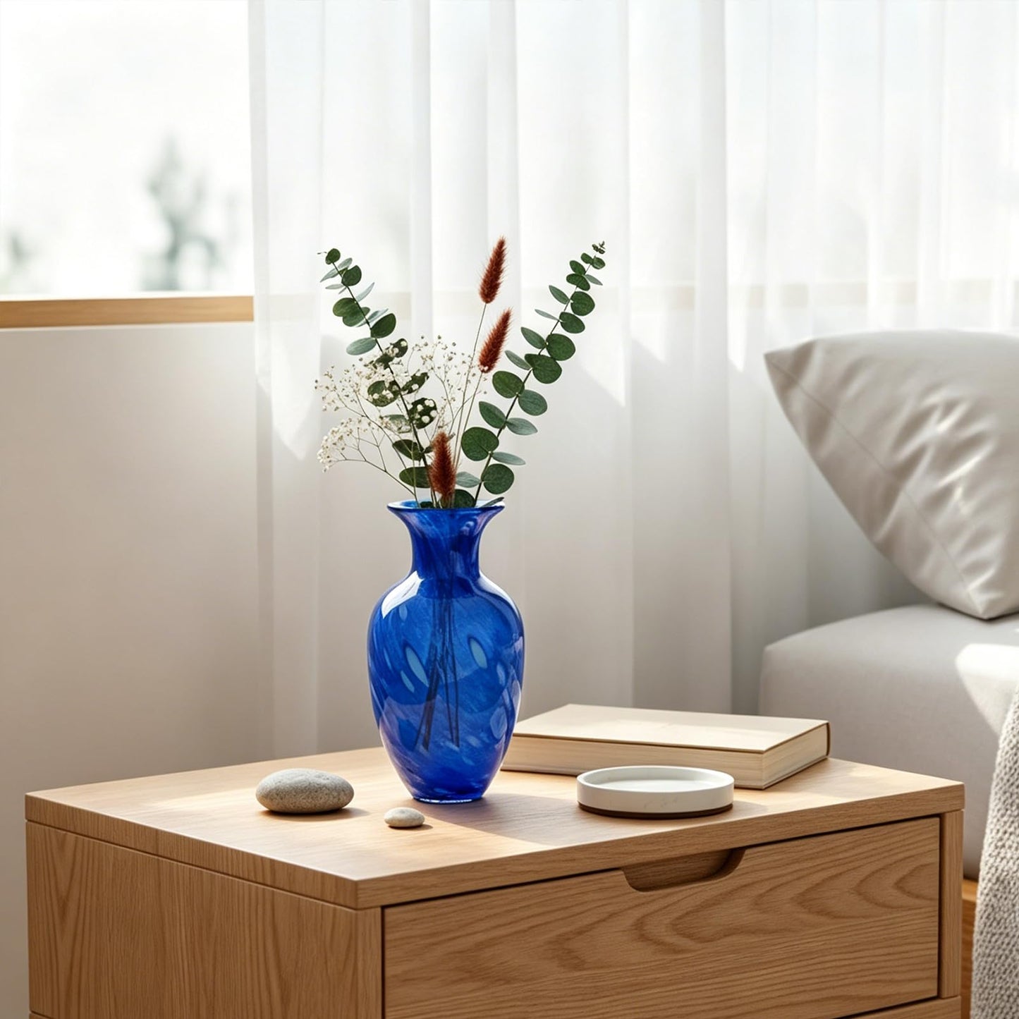 Hand Blown Glass vase,Unique Glass Vase,Modern Art Decor, Suitable for Living Room Coffee Tables,Wedding Centerpieces,Dining Tables,and Office Centerpiece Floral Arrangements (Blue, Small)