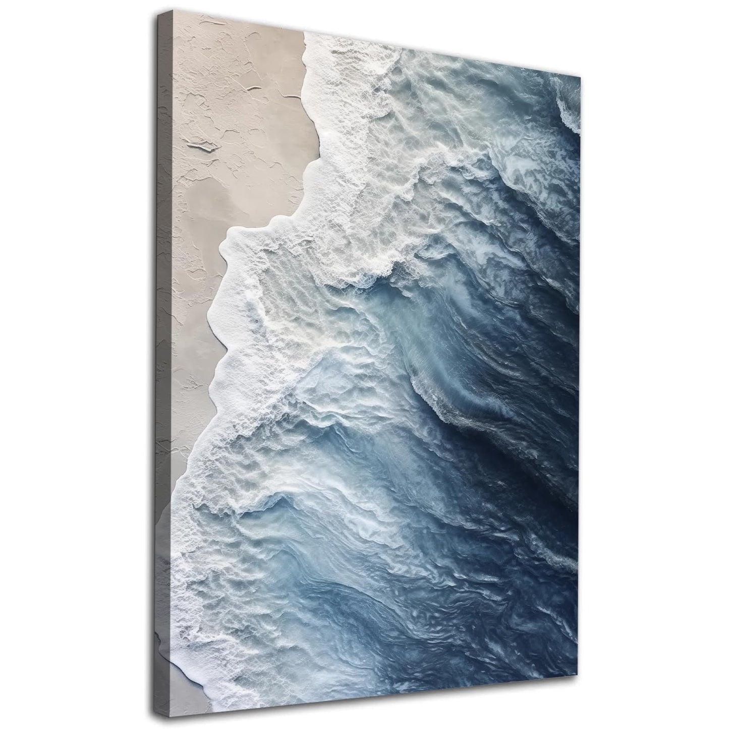 Navy Blue Beach Canvas Wall Art Coastal Abstract Beach Poster Sea Wave Picture Nature Ocean Wall Art Abstract Summer Coastal Posters Blue Landscape Picture Nature Sea Scene Painting (16x24inch Framed)