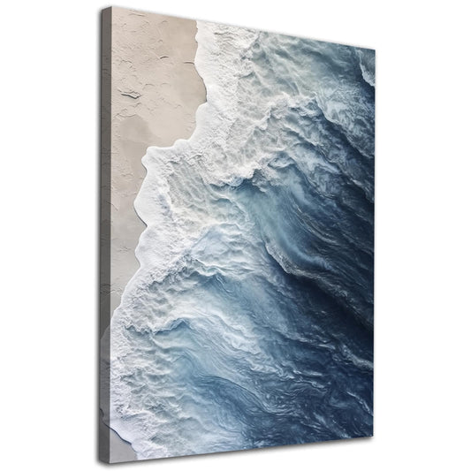 Navy Blue Beach Canvas Wall Art Coastal Abstract Beach Poster Sea Wave Picture Nature Ocean Wall Art Abstract Summer Coastal Posters Blue Landscape Picture Nature Sea Scene Painting (16x24inch Framed)