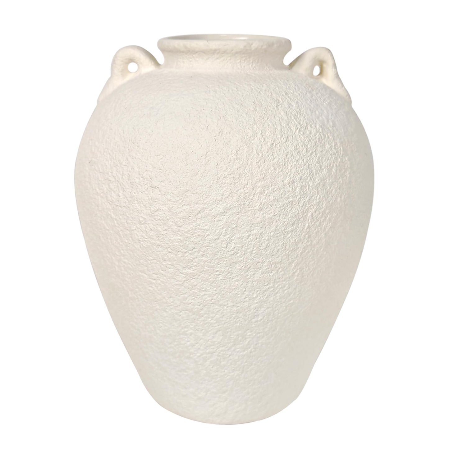 LKKMINIEN 8.7" White Ceramic Vase with Handles, Textured Stone Decor