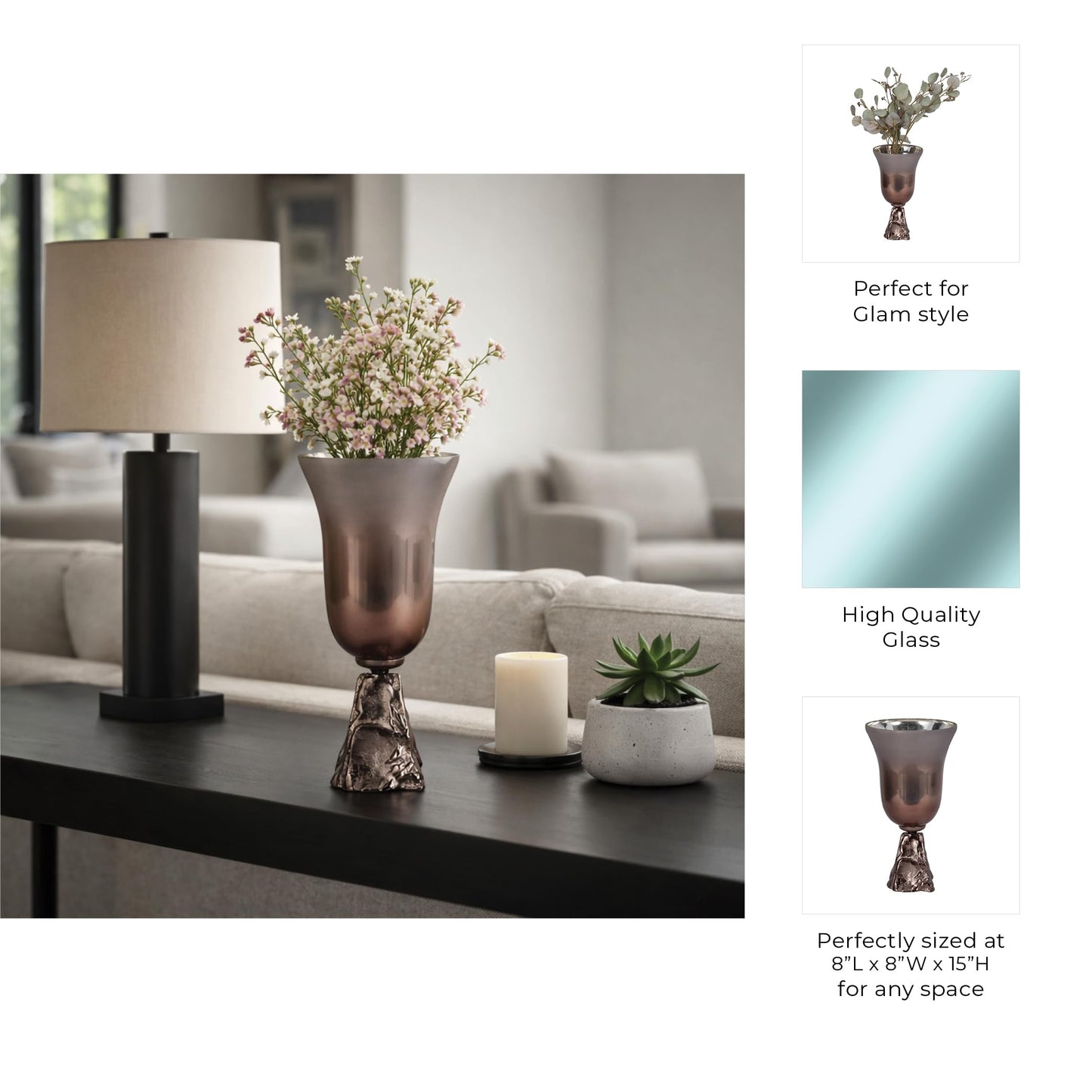 Sagebrook Home Glass Metallic Round 2Tone Chalice Vase