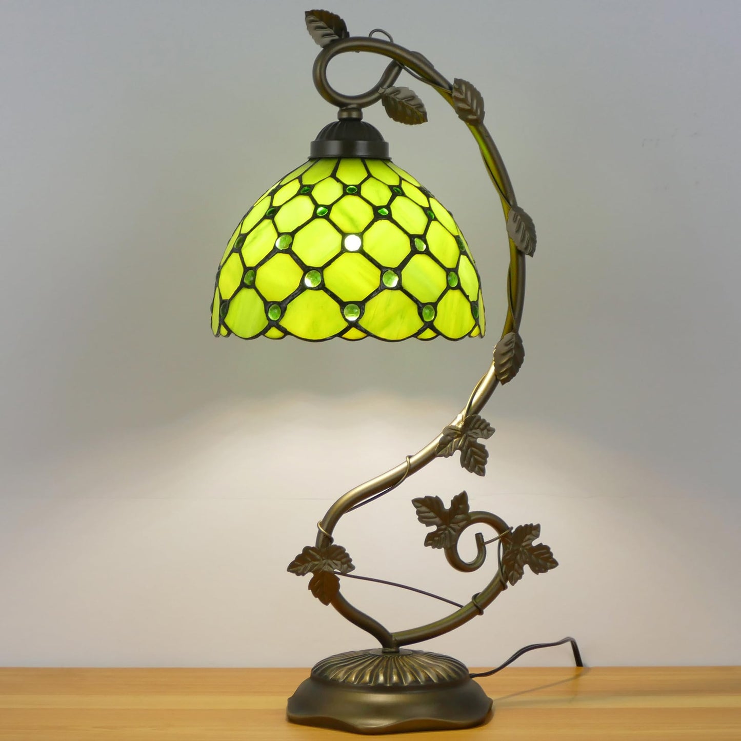 WFAYNTIFL Tiffany Table Lamp Green Yellow Pearl Style Shade 8X10X21 Inch