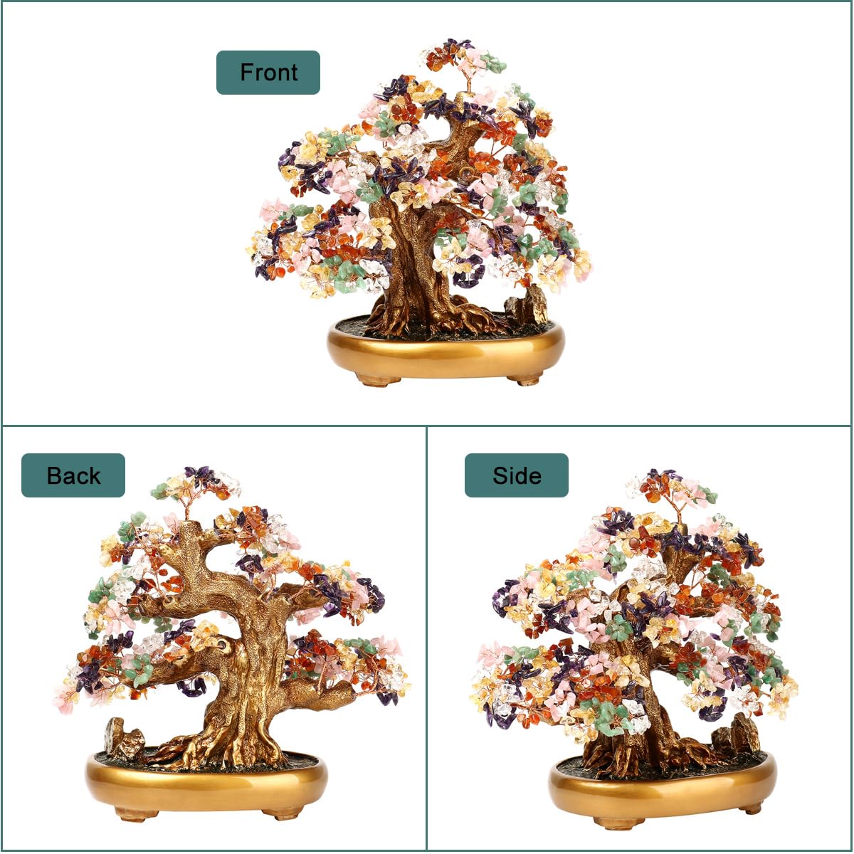 LEAFIS Natural Tree of Life (1,251 Gemstone Count) Crystal Tree with Healing Properties - Bonsai Feng Shui Money Tree for Healing and Luck (7 Color) One Size