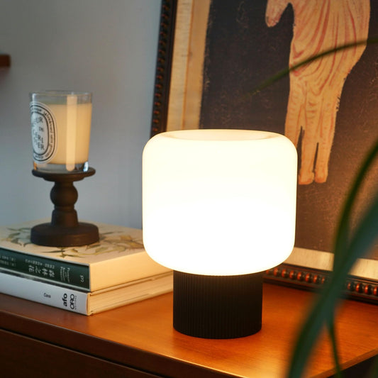 MAGCHARM Halo Mushroom Lamp, 5W Cute Cordless Rechargeable Table Lamp with Glass Shade, 3 Color Temps LED Dimmable Ambient Lighting, Small Retro Touch Bedside Light for Bedroom Decor, Black