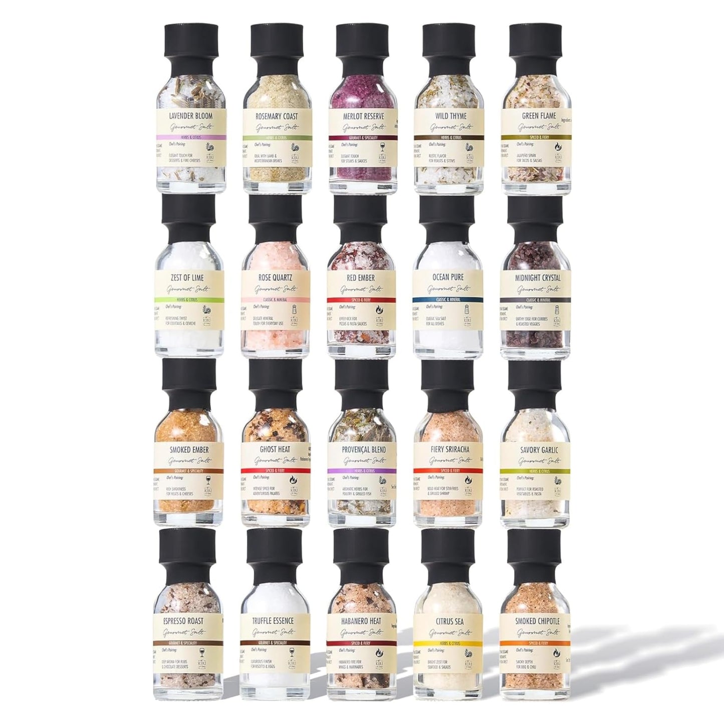 Gourmet Salt Sampler Collection 20 Pack - Premium Seasoning Gift Set, Includes Truffle, Smoked, Garlic, Merlot & Sriracha, Vegan Spice Blends for Cooking, Grilling & BBQ, Culinary Kit for Foodies