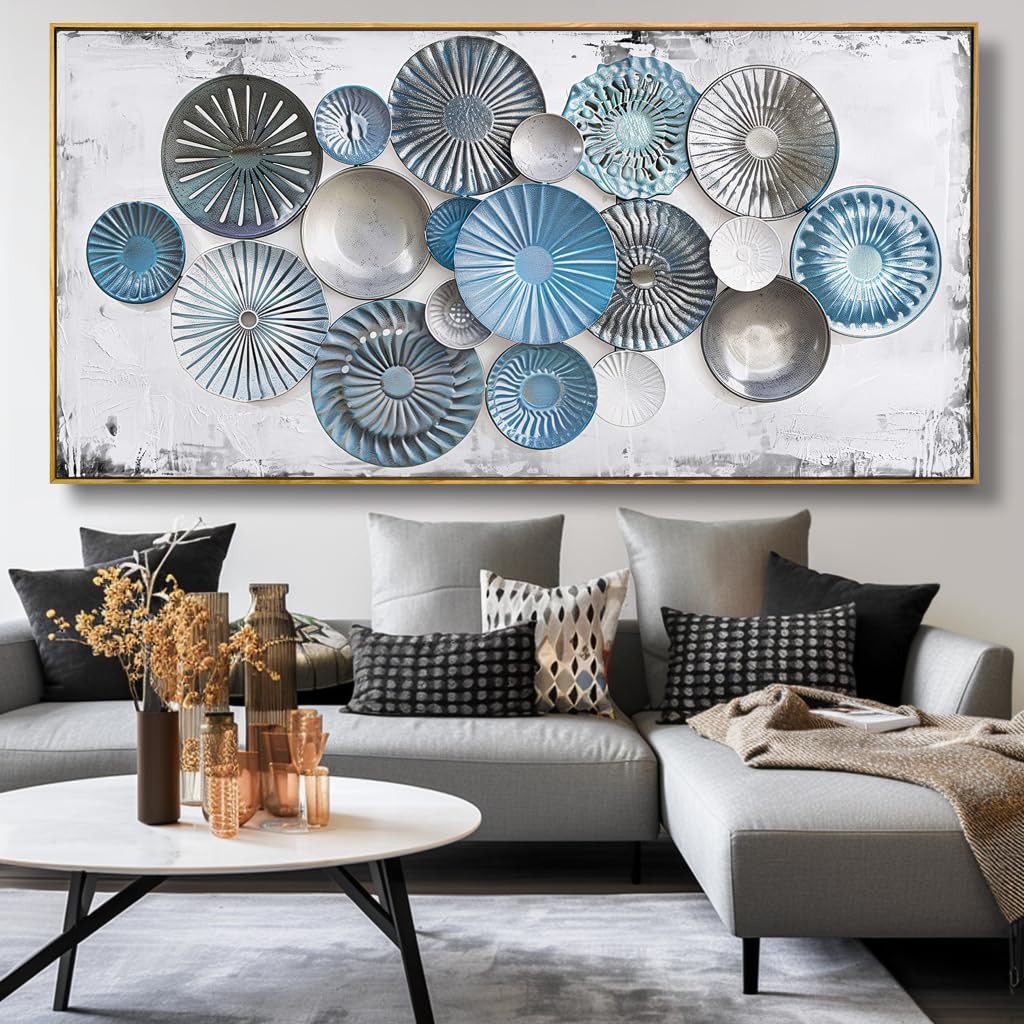 Wall Art Floral Rustic Wall Decor Blue and Grey Canvas Painting Abstract Wall Art for Bedroom Living Room Dining Room Home Office Decor 20"x40" with Framed