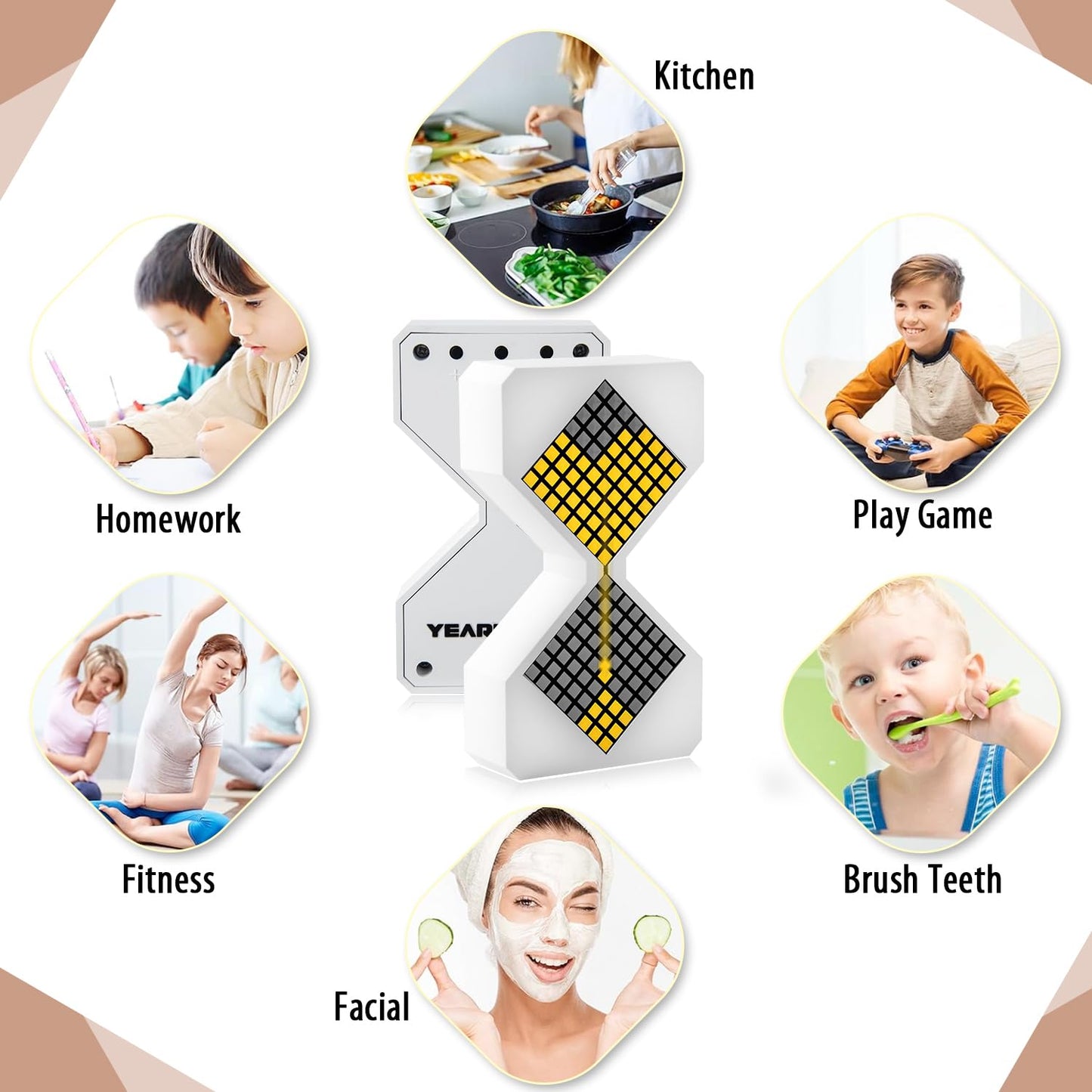Digital Hourglass Timer for Kids, YEARBEIHAO 1-30 Minutes Sand Time Can Set Any Minute, A Sensory Toy for Relaxation, DIY Electronic Timer for Kitchen, Room Home Decor (White)