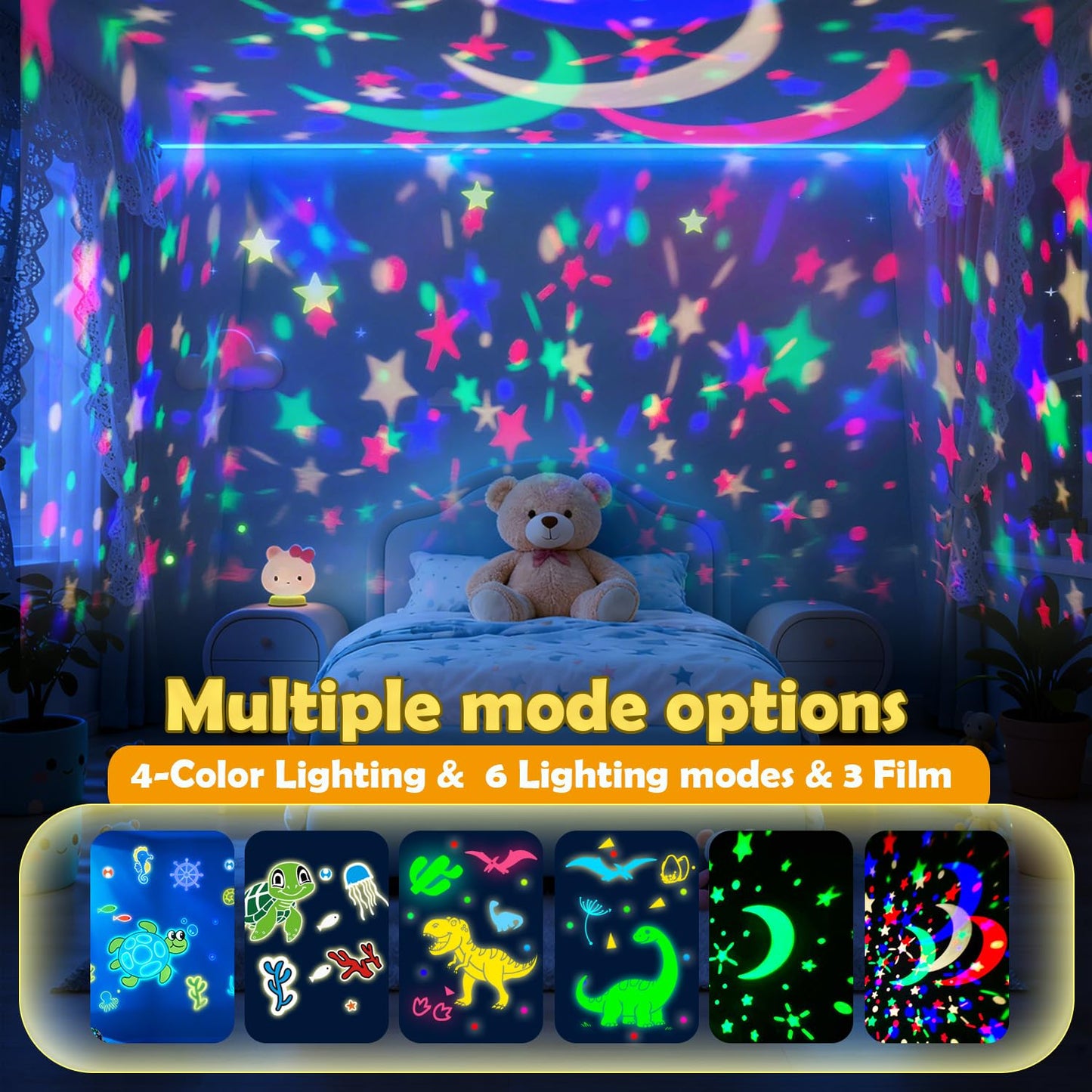 LMYCH Turtle Kids Night Light,Toys for Boys 3-8 Years Old Starry Sky Projector Light,360 Rotation,4 LED Bulbs,16 Light Colors Variable,USB Cable Powered,Ceiling Light for Kids Bedroom