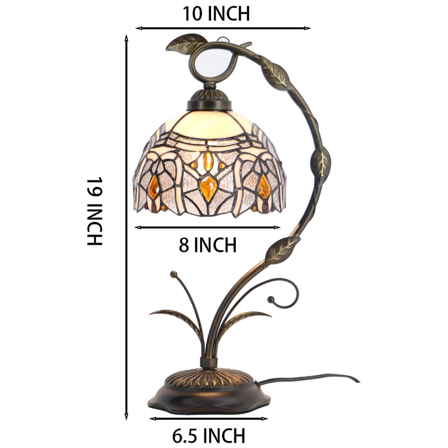 HZYFFYU Tiffany Lamp Stained Glass Table Lamp Metal Leaf Base 8X10X19 Inch Reading Desk Light (Crystal Style)