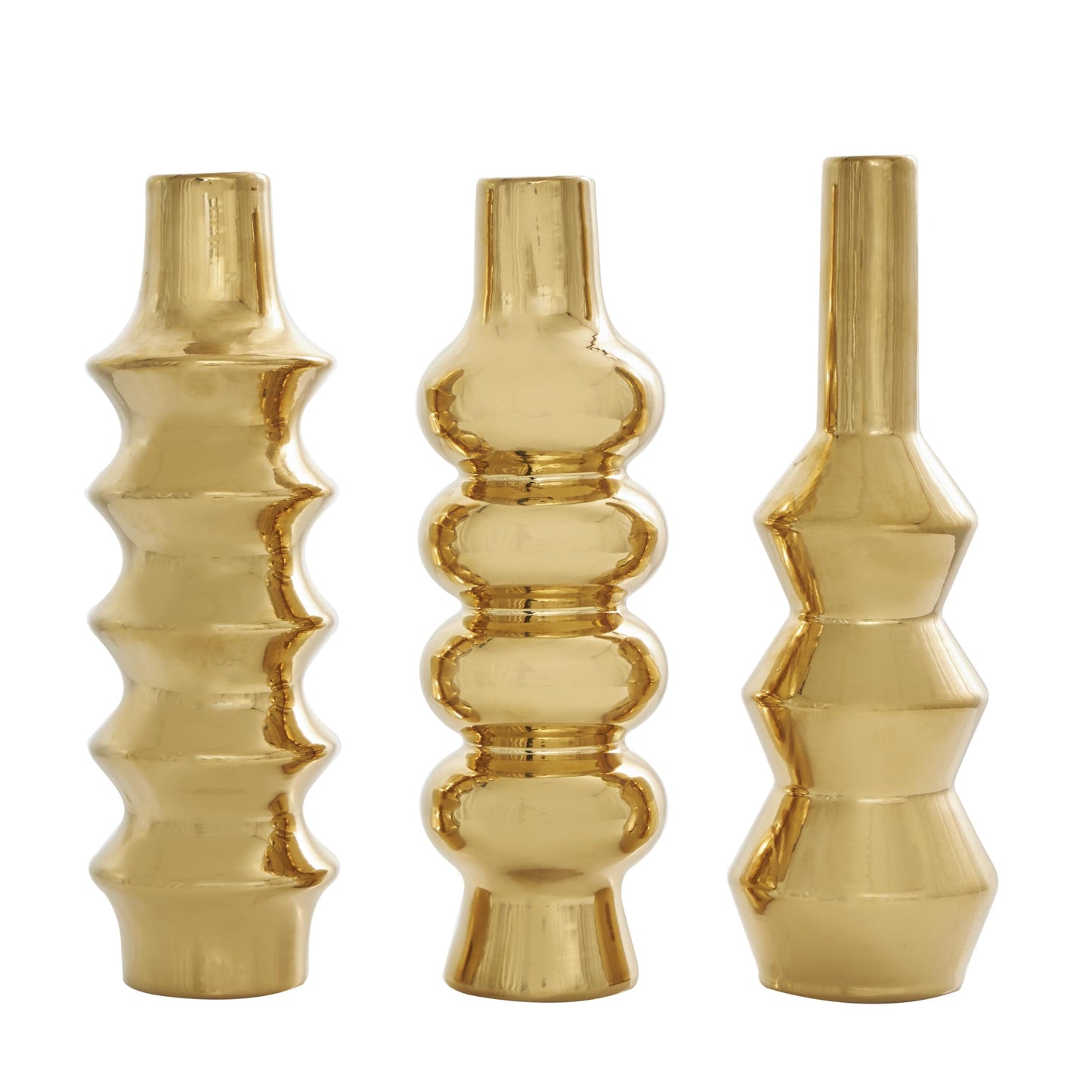Deco 79 Ceramic Abstract Decorative Vase Bubble Inspired Centerpiece Vases with Varying Shapes, Set of 3 Flower Vases for Home Decoration 4" W, 12" H, Gold