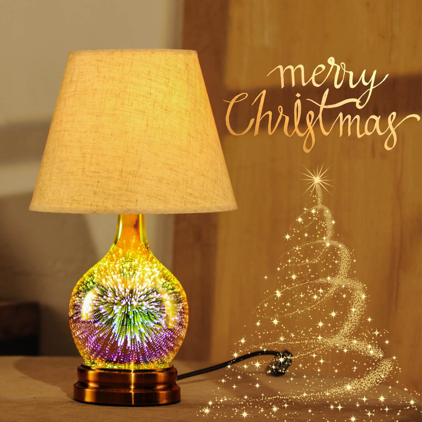 Porseme Table Lamp, Desk Lamp Bulb Included - Modern Lamp with Unique Lampshade, Handmade 3D Effect Glass Base - Perfect Table Lamp in Bedroom, Bedside, Living Room, Office (E12 LED Bulb Included)