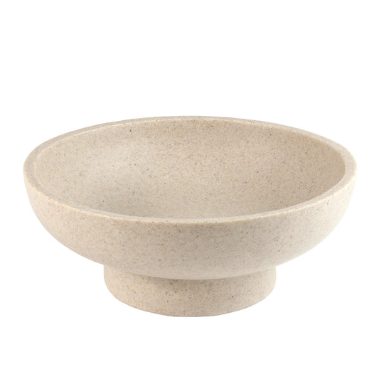 Plukers Catch All Decorative Fruit Bowl with Pedestal —Key, Purse & Trinket Holder | Entryway Table, Kitchen Counter, Coffee Console Decor | Modern Minimalist Artificial Stone Beige