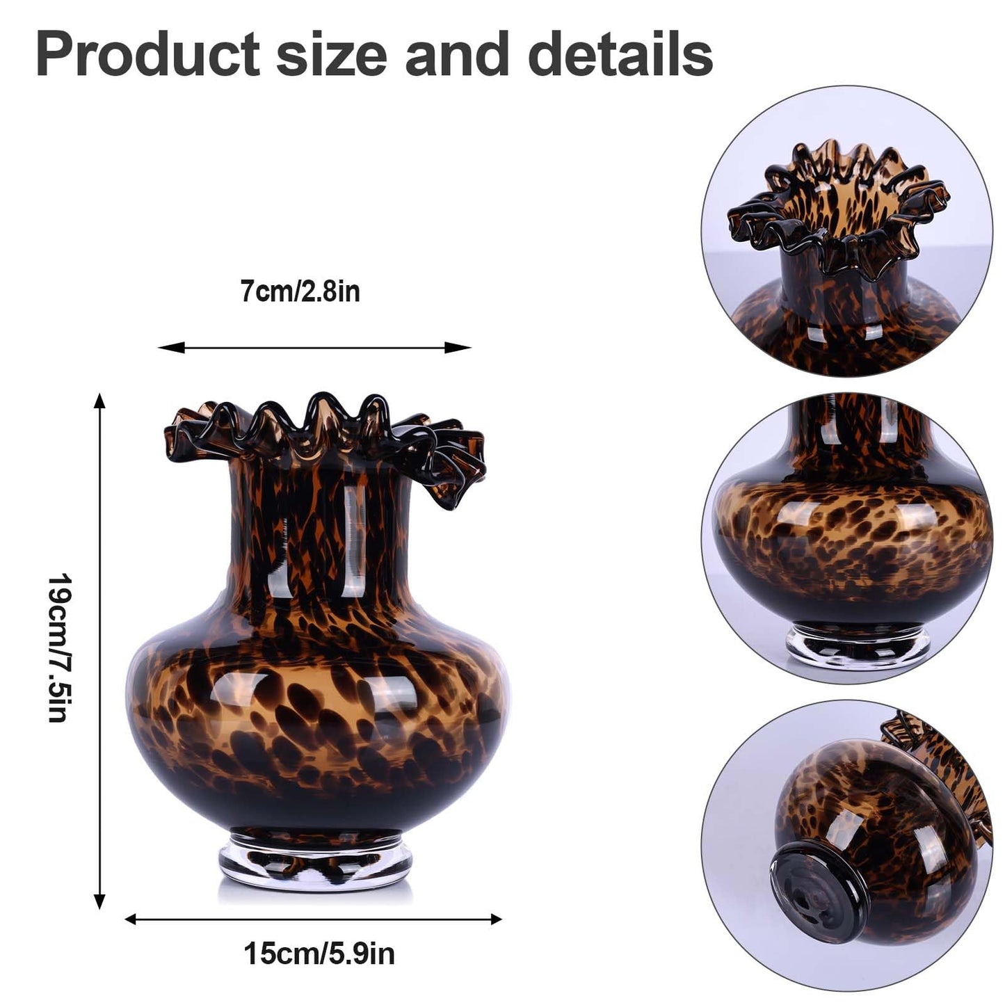 Amber Glass Vase – Tortoise Shell Design, Elegant Home Décor, Unique Centerpiece for Living Room, Office, Wedding Gifts, Art Glass Vase, Round Decorative Vase, Tortoise Shell Home Décor (S)
