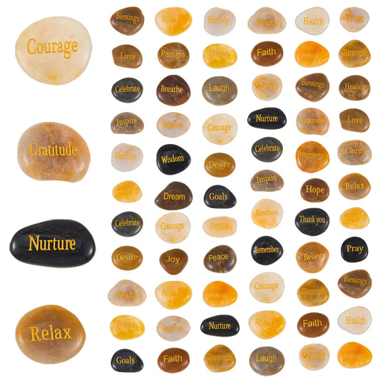Fabbay 80 Pcs Engraved Inspirational Rocks, Encouragement Worry Stones with Words, Natural River Stone Bulk Set for Garden Decor, Meditation, Positive Gifts & Easter Decorations(Vintage Color)