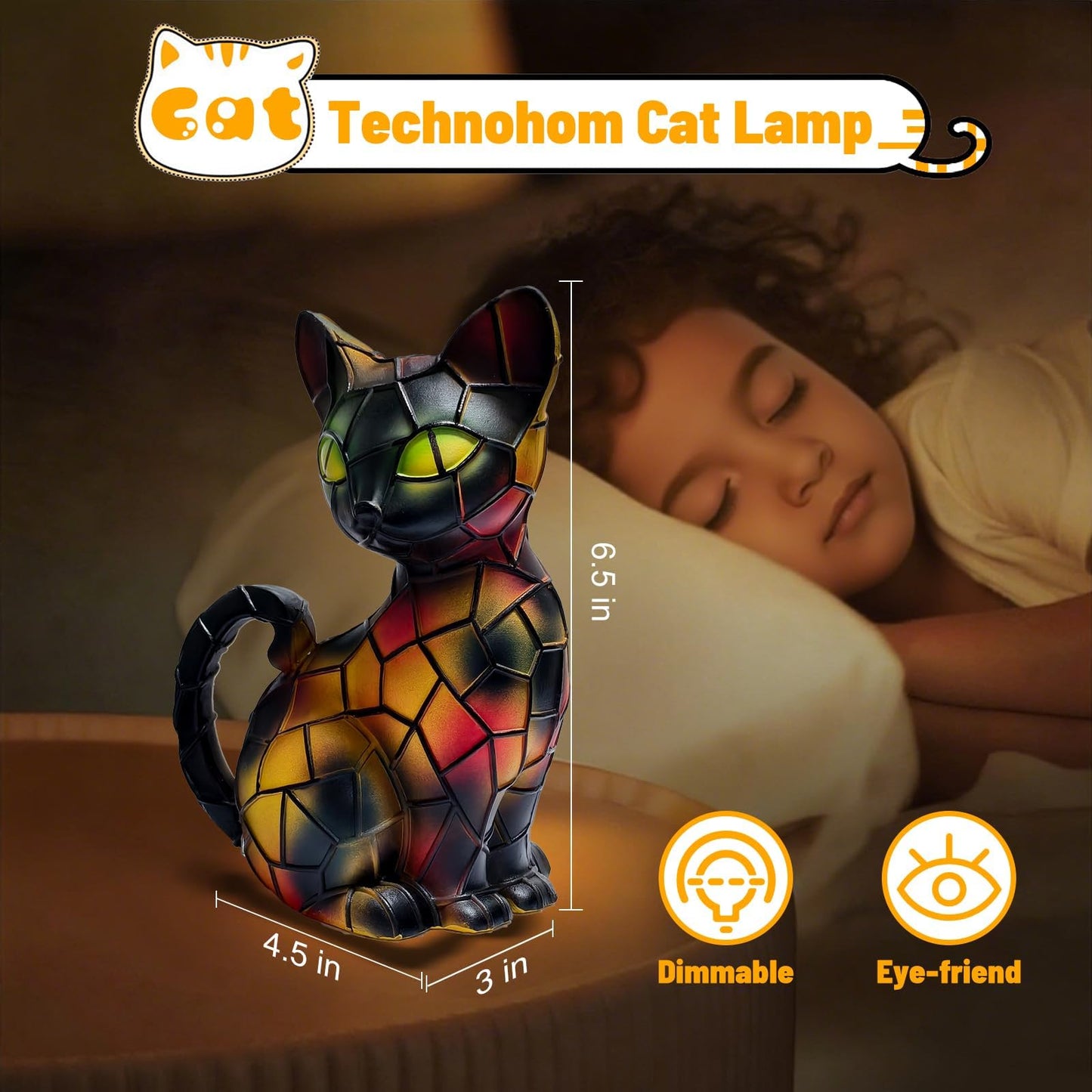 Technohom Cat Lamp – Stained Glass Cat Night Light, Cat Lamp Stained Glass Desk Decor for Home or Bedroom or Gifts