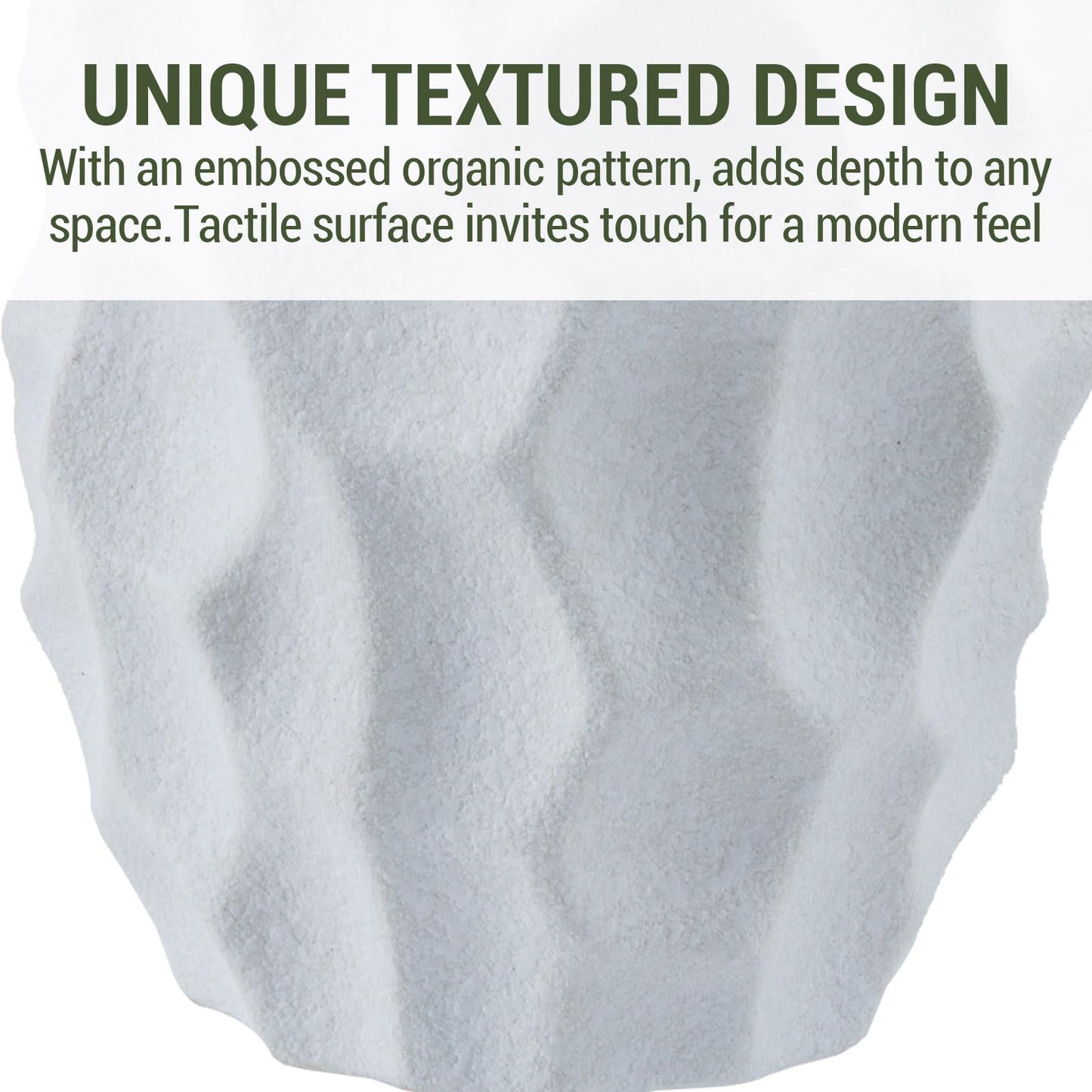 MyGift Modern Textured Matte White Ceramic Vase – Embossed Organic Design Decorative Flower Vase for Tabletop, Shelf, or Mantel Display