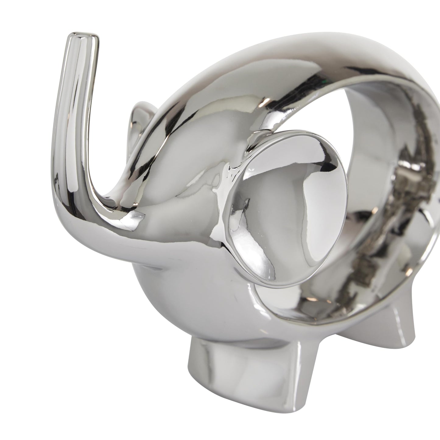 Deco 79 Porcelain Ceramic Elephant Decorative Sculpture Home Decor Statues, Set of 2 Accent Figurines 7", 9"H, Silver