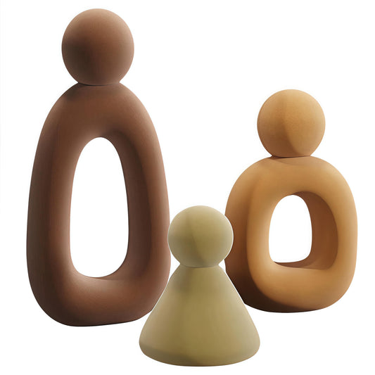 XINXUAN Abstract Three Sculptures - Minimalist Home Decoration, Modern Living Room Character Design, Desktop Decoration, Neutral Resin Art, Meaningful Home Gifts ﻿ (Flocking Color)