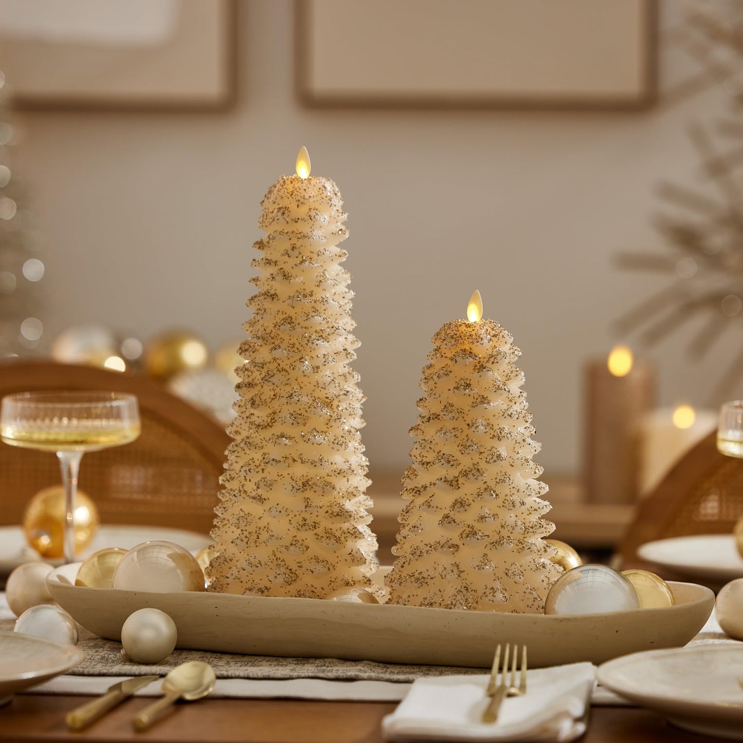 Luminara Christmas North Tree Flameless LED Candle, White Swan 9.6" Battery Operated Moving Flame Real Wax Unscented Safe Timer Home Decor Convenient