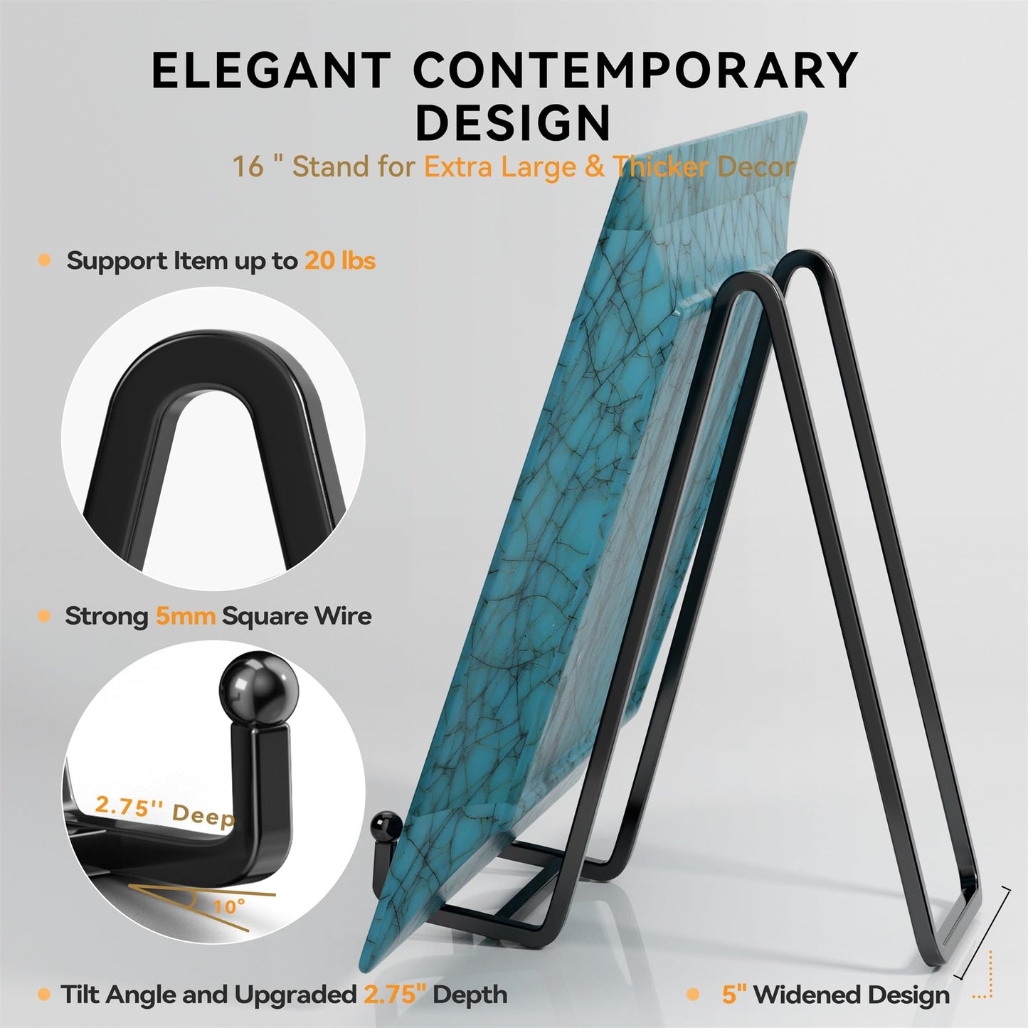 IPAME 16 Inch Heavy Duty Plate Stand (2 Pack) - Metal Display Easel for Large Plates, Picture Frames, Signs, Posters, Decorative Platters