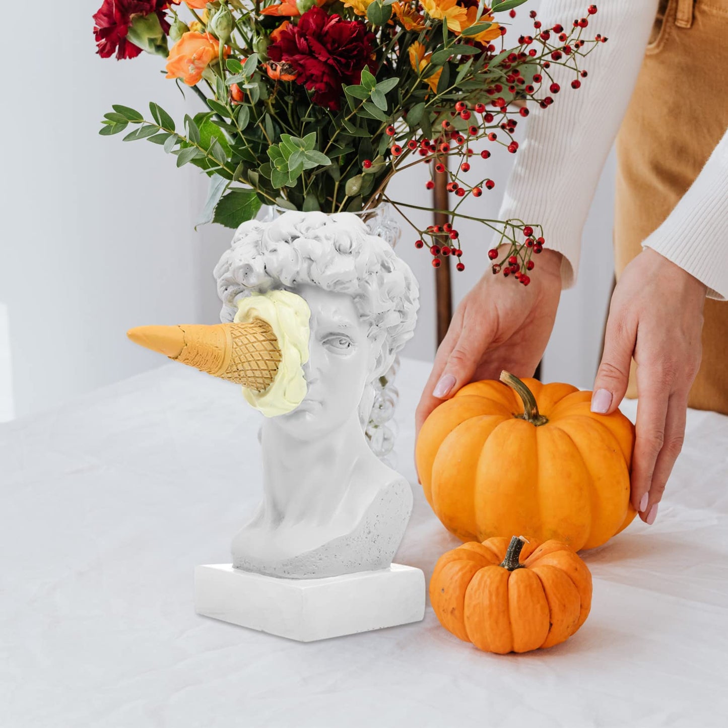 PRETYZOOM Greek David Head Ice Cream Resin Sculpture - Stylish Decorative Statue for Home, Office, Bookshelf, Coffee Table Decor