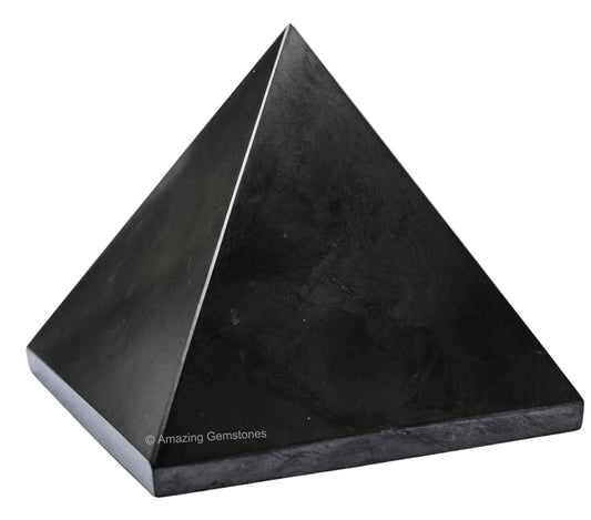 Amazing Gemstone Shungite Pyramid Crystal Healing Shungite Stones - 70mm Crystal Pyramid Figurine Piedra Shungite for E M F Protection, Meditation, Reiki, Chakra Balancing and Crystal Pyramids Grid