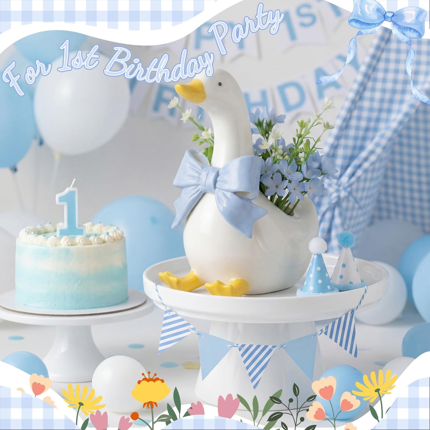 Yiyiring Silly Goose Vase Cute Ceramic Flower Vase for Silly Goose Birthday Party Table Decorative Home Nursery Aesthetic Decor(Blue)