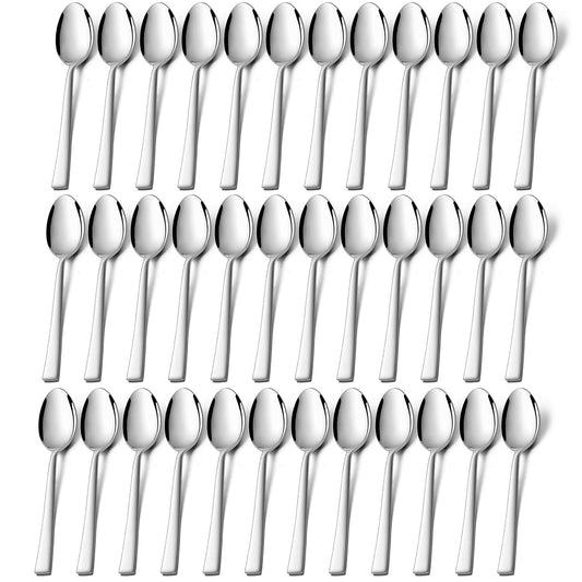 P&P CHEF Teaspoon Set (36 Pieces), 6.7" Stainless Steel Mini Tea Spoons, Premium Stirring Silverware, Kitchen Dessert Coffee Spoon Set, Mirror Finish & Dishwasher Safe