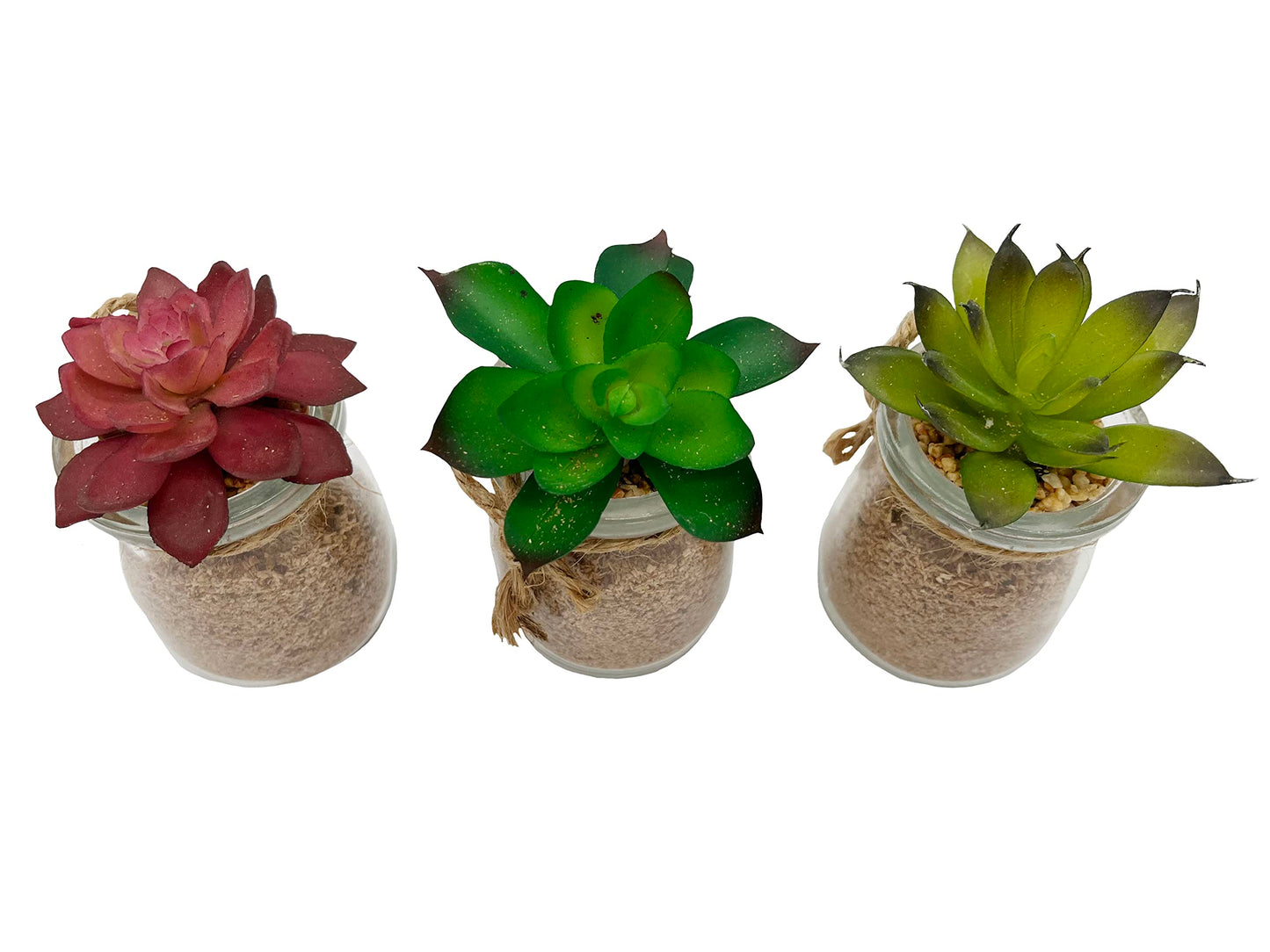 Admired by Nature 3pcs Succulents in Glass Jar W/Metal Basket Indoor Spring Summer Faux Plant décor, Wedding Centerpieces, Tabletop, Home Décor, Office Desk, Kitchen Table Décor, Green