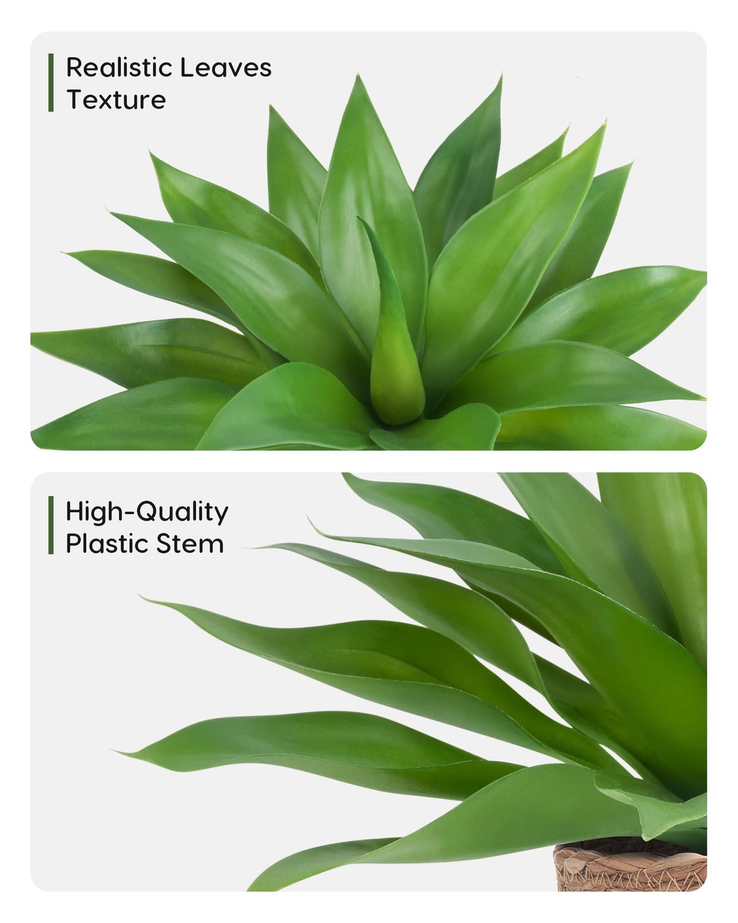 Velener Fake Agave with Rattan Pot, Artificial Plant Outdoor Agave - Fake Sucuulents Plants for Indoor and Outdoor Decor(15 Inch)-1 Pack