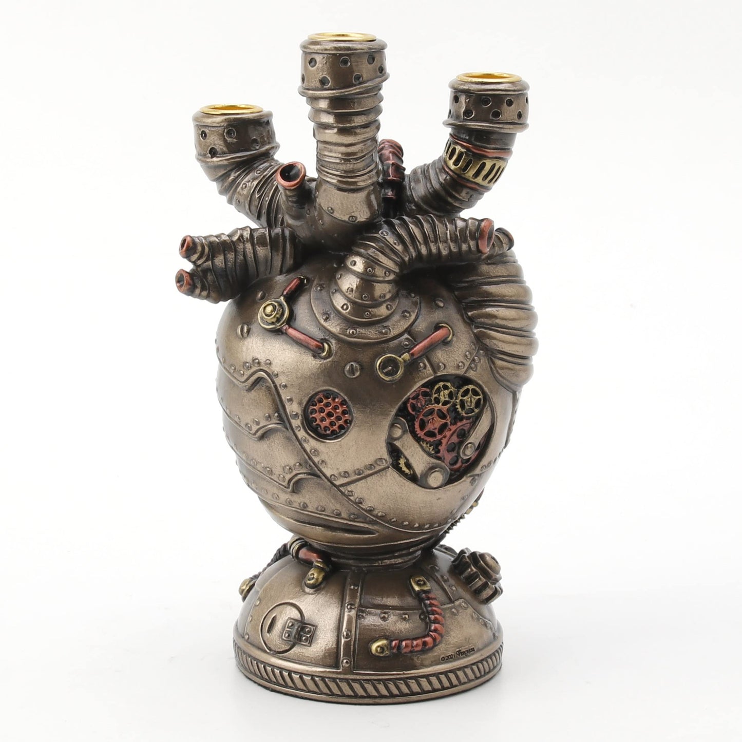 Veronese Design 6 3/4" Steampunk Augmented Artery Heart Device Triple Candle Holder Resin Sculpture Bronze Finish
