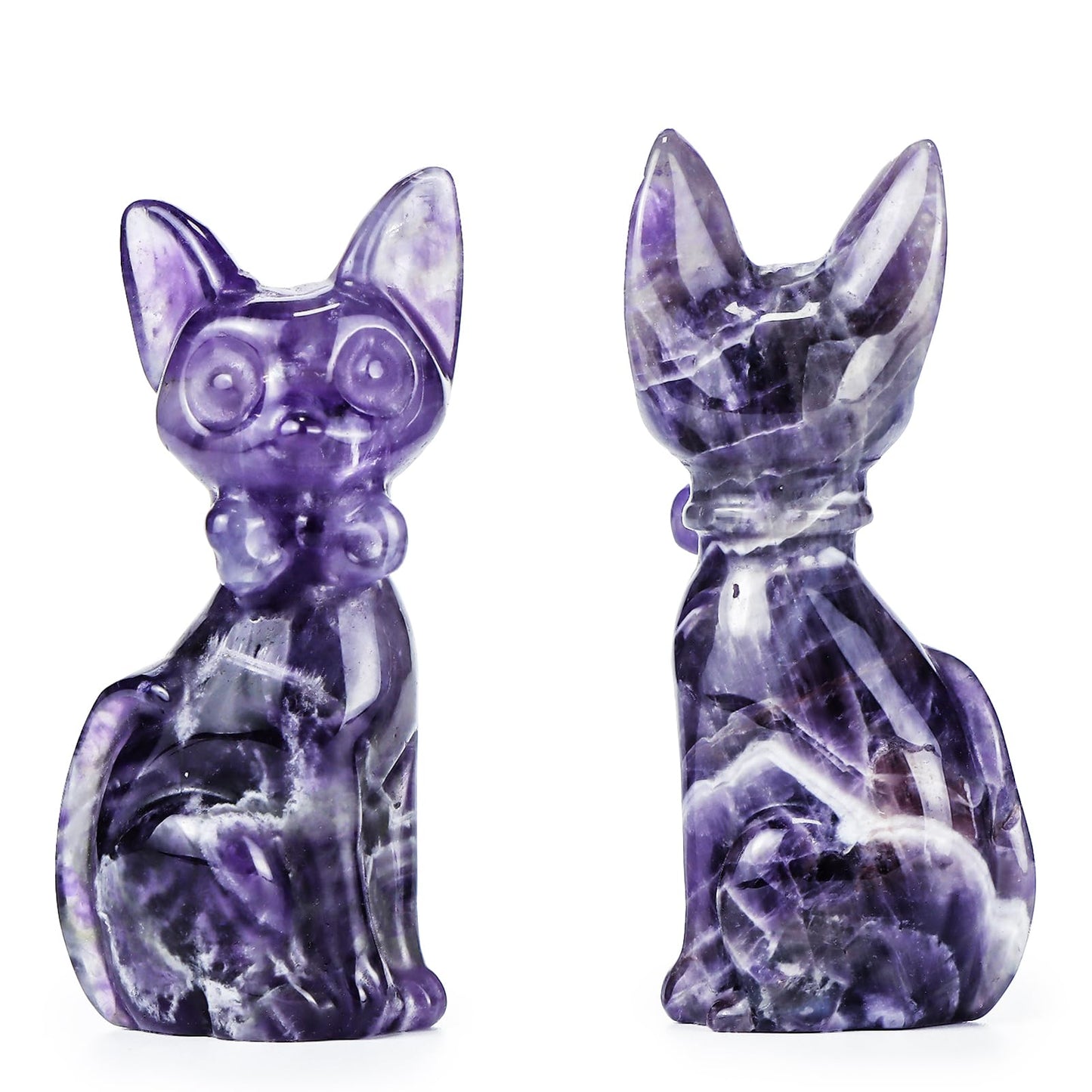 SMQ 2.5" Crystal Cartoon Cat Statue, Natural Amethyst Carved