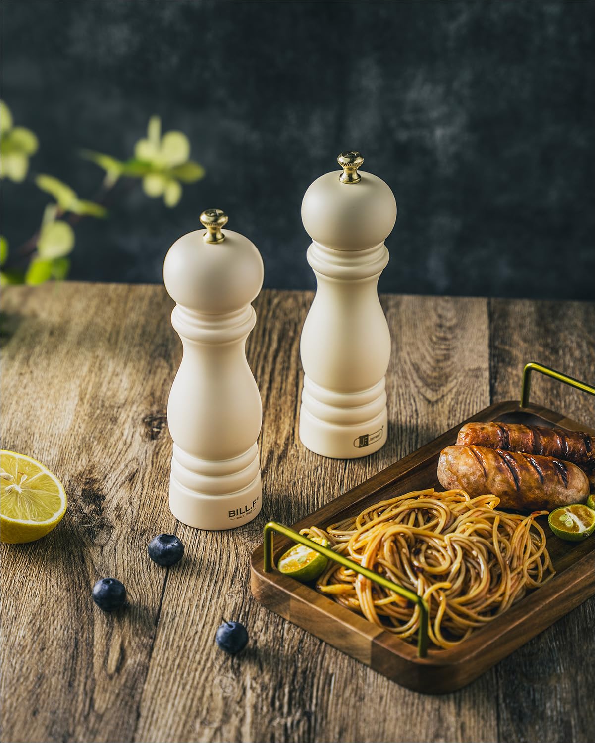 BILL.F Salt and Pepper Grinder Pepper Mill Wood Grinder Pepper Manual Grinders Salt Mill with Adjustable Ceramic Rotor -7.48 Inch Set of 2