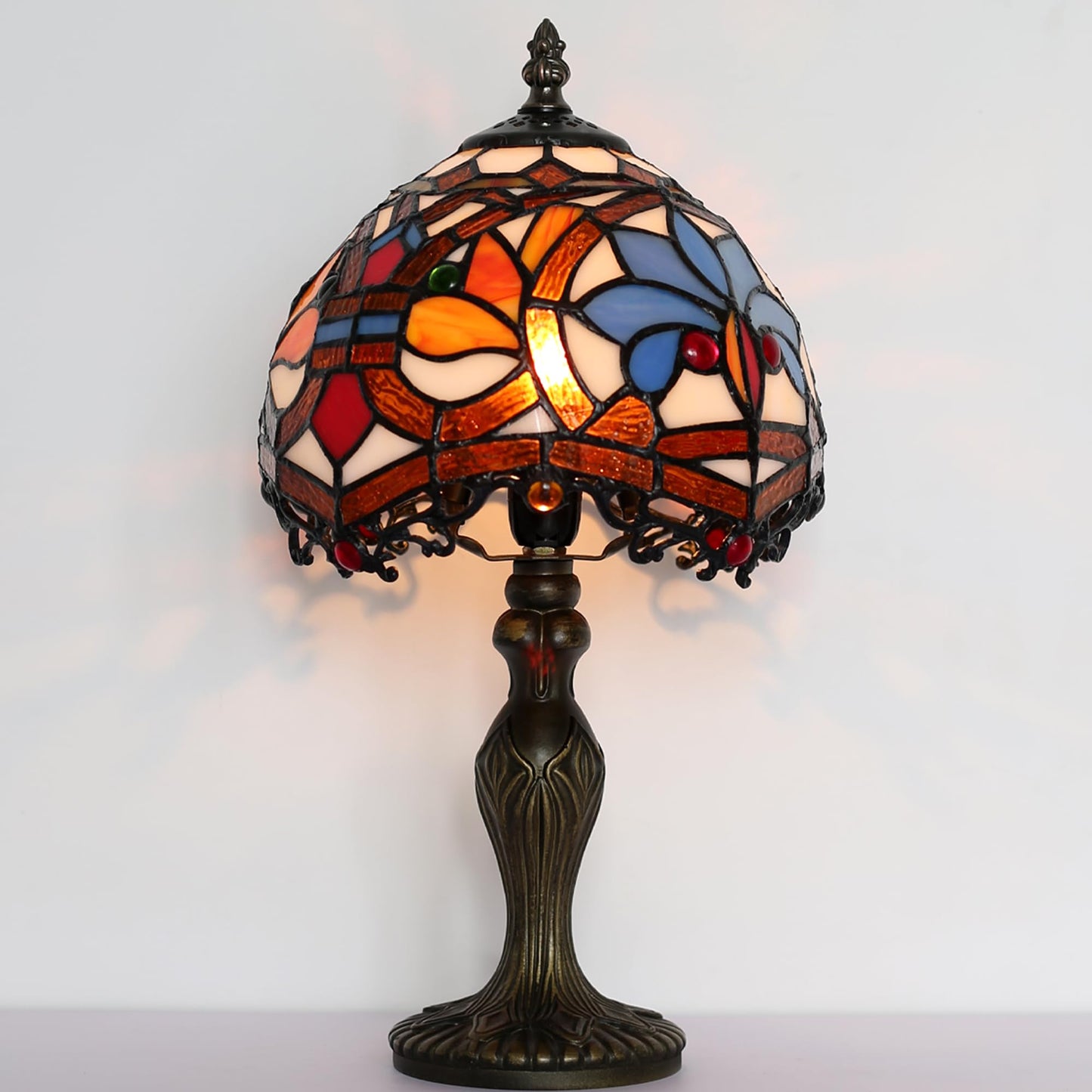 LUSTIX Small Tiffany Table Lamp Stained Glass Lamp Yellow Phoenix Style