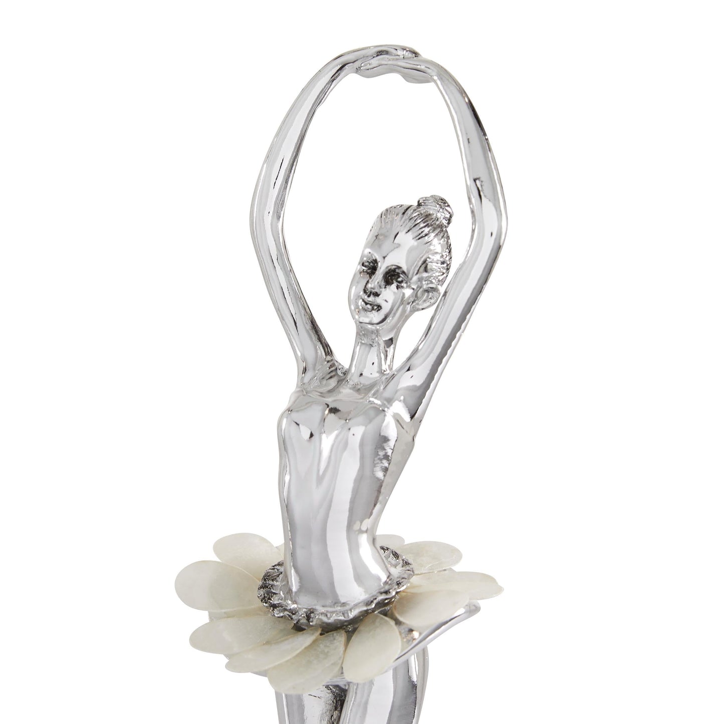 Deco 79 Polystone Dancer Decorative Sculpture Home Decor Statues with Capiz Inlay, Set of 3 Accent Figurines 12", 12", 11"H, Silver