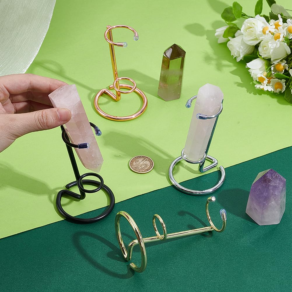 NBEADS 8 Pcs 4 Colors Iron Crystal Scepter Display Stands Ball Holders for Small Gemstones Crystal Mineral Agate