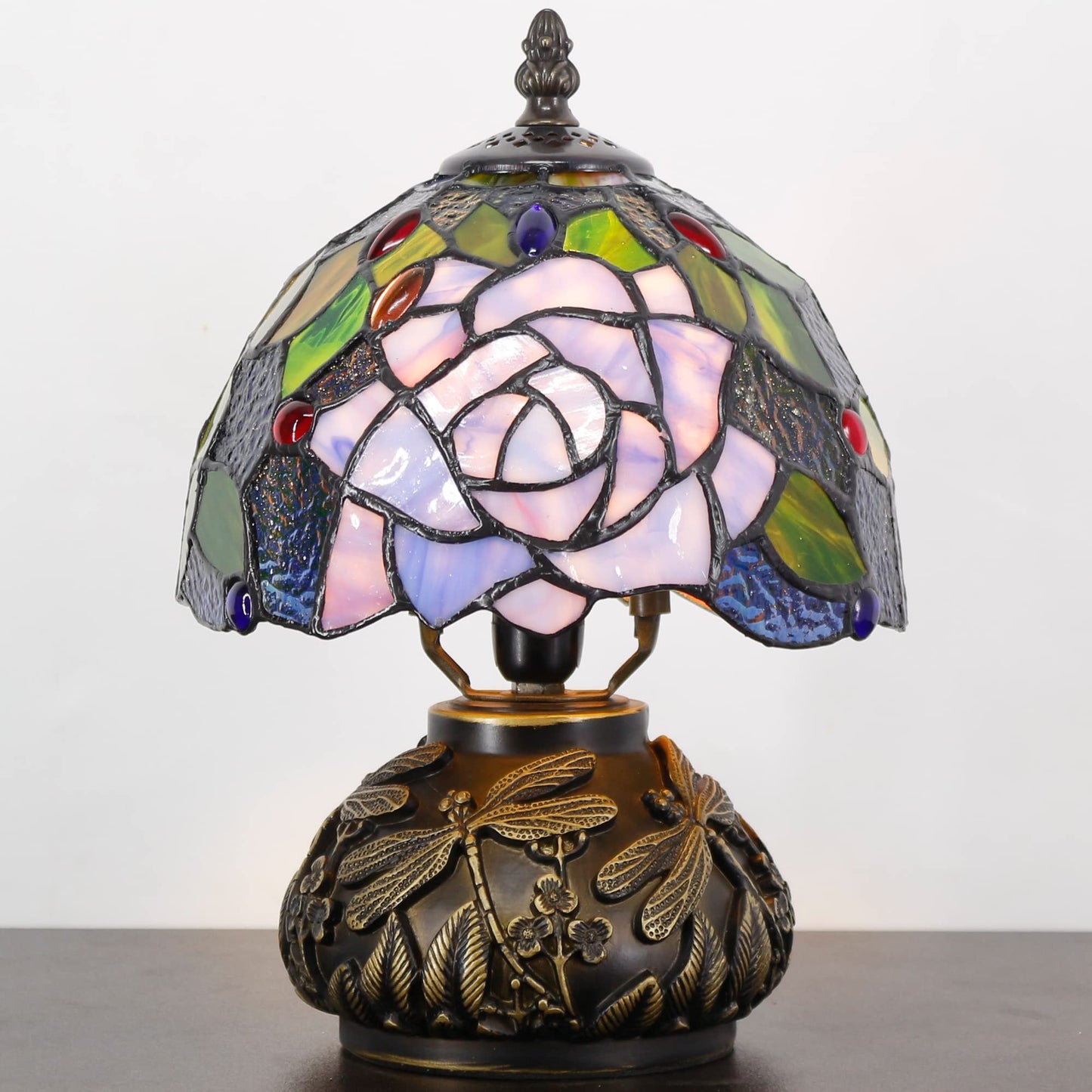 Small Tiffany Lamp Mini Stained Glass Table Lamp Yellow Purple Rose Style