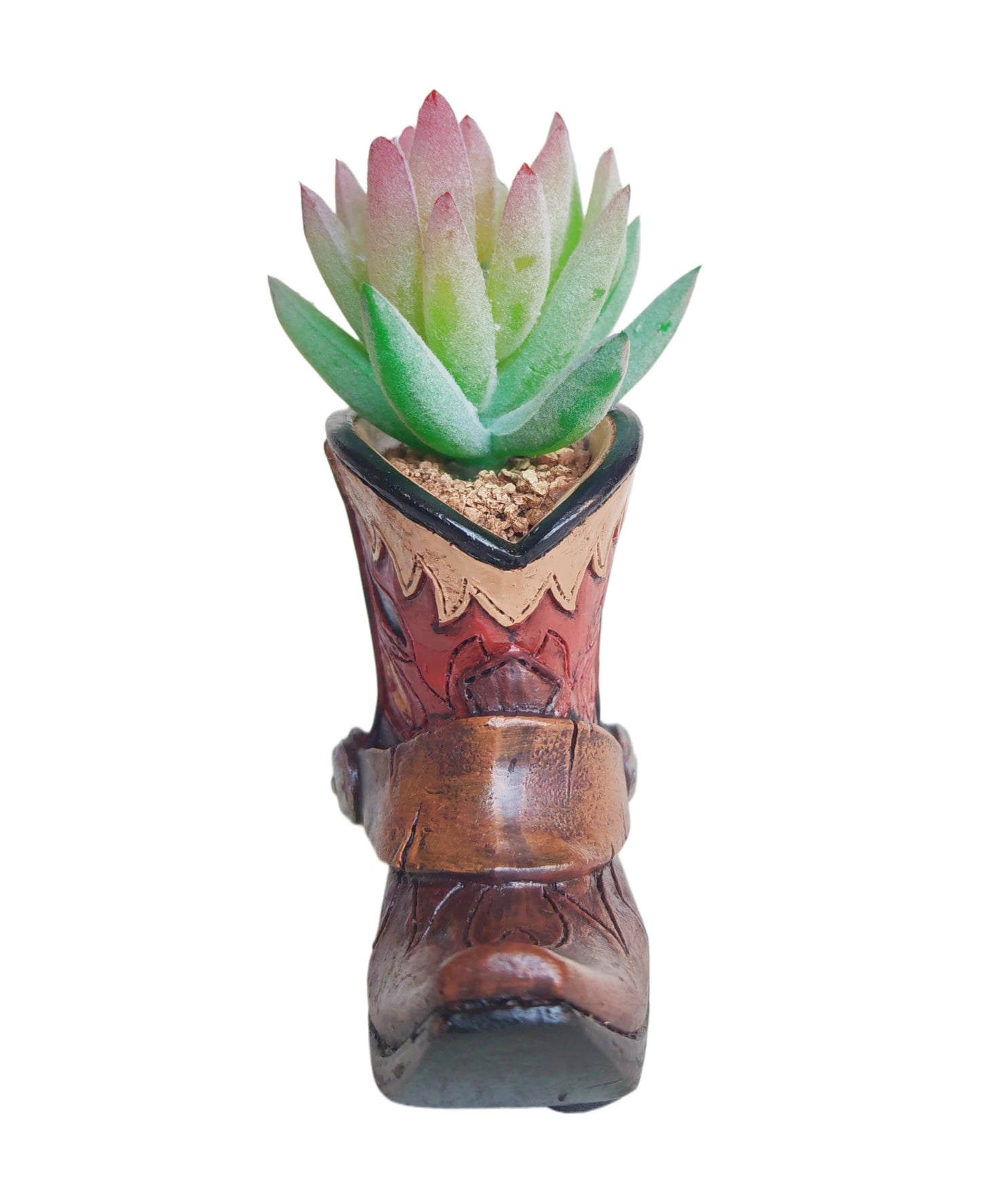 Eagrafts Succulents Plants Artificial, Mini Fake Succulents in Resin Western Cowboy Boot Pot with Catoon Face for Desk Livingroom Home Decoration Office Decor