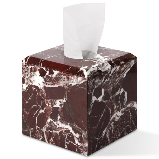 Natural Marble Square Tissue Box Cover ,Stone Modern Decorative Sturdy Napkin Box Holder Case,Facial Paper Organizer for Bathroom Vanity Toilet Countertop,Kitchen (1, Rosso Lepanto, 5.71*5.71*5.51)