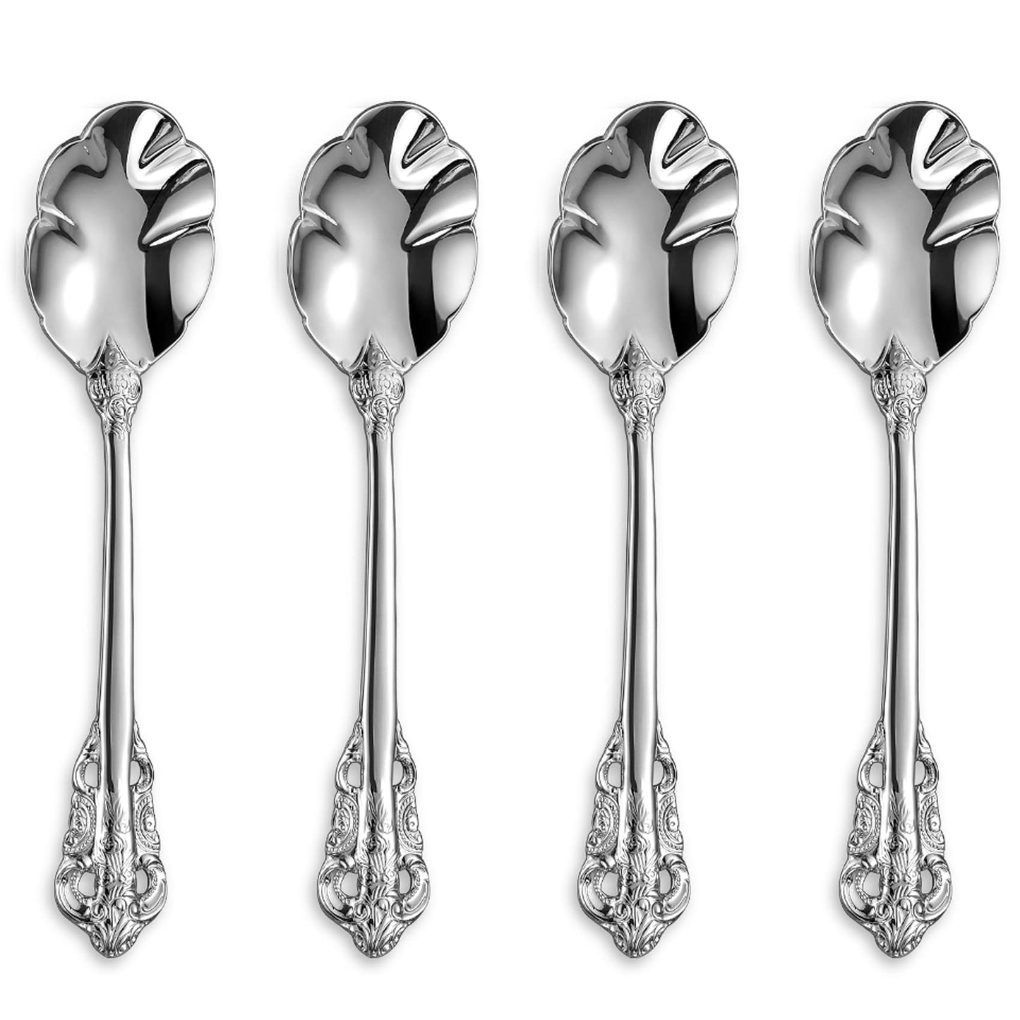 KEAWELL Premium Luxury 4-Piece 6" Tea Spoon Set, 18/10 Stainless Steel, Vintage Coffee Espresso Demitasse Spoons, Smooth Edges, Dishwasher Safe (Silver)