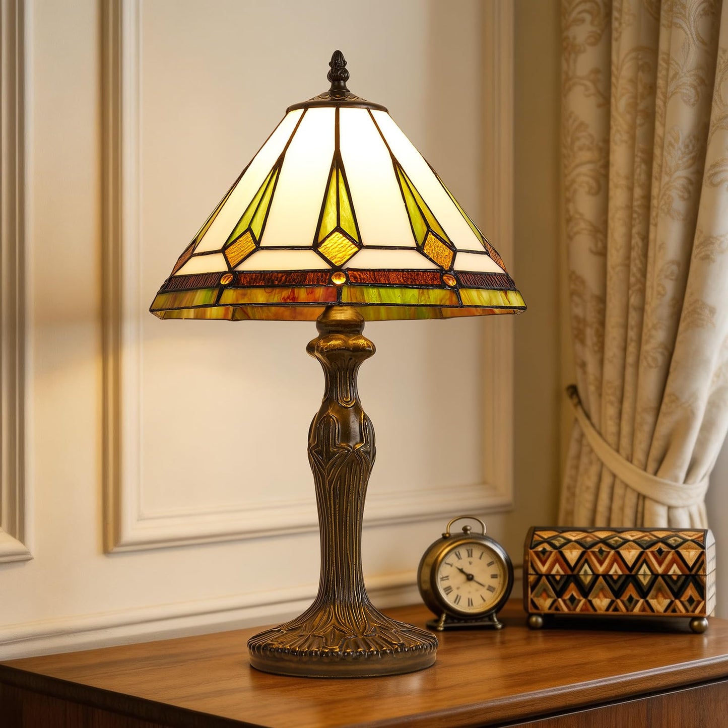 Drqvonth Tiffany Table Lamp, 12 Inch Mission Stained Glass Desk Lamp