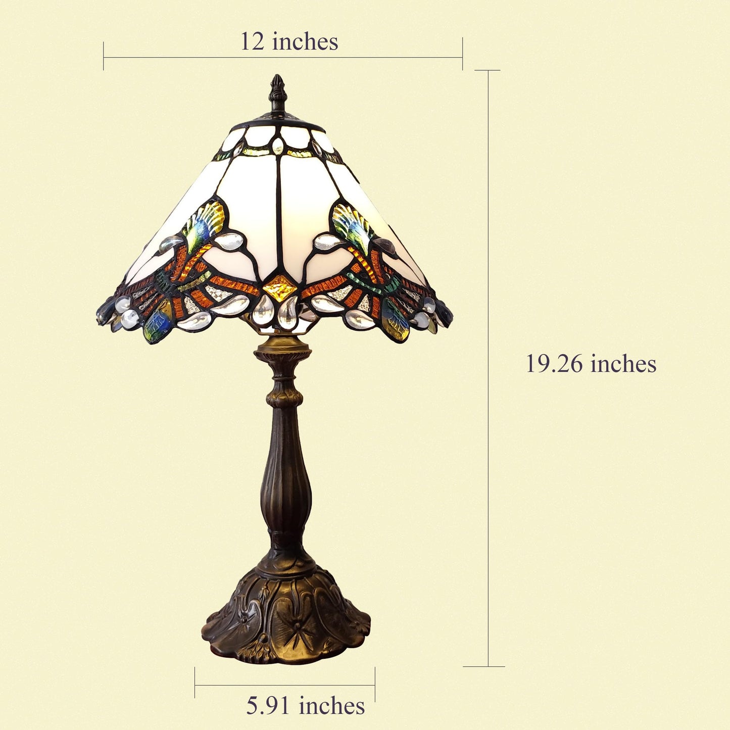 XPHMXP Tiffany Lamp White Baroque Style Stained Glass Lamp 12X12X19 inch Vintage Bedroom Table lamp 3-Way Tiffany Style Reading Desk Light for Home Living Room Office Include Light Bulb