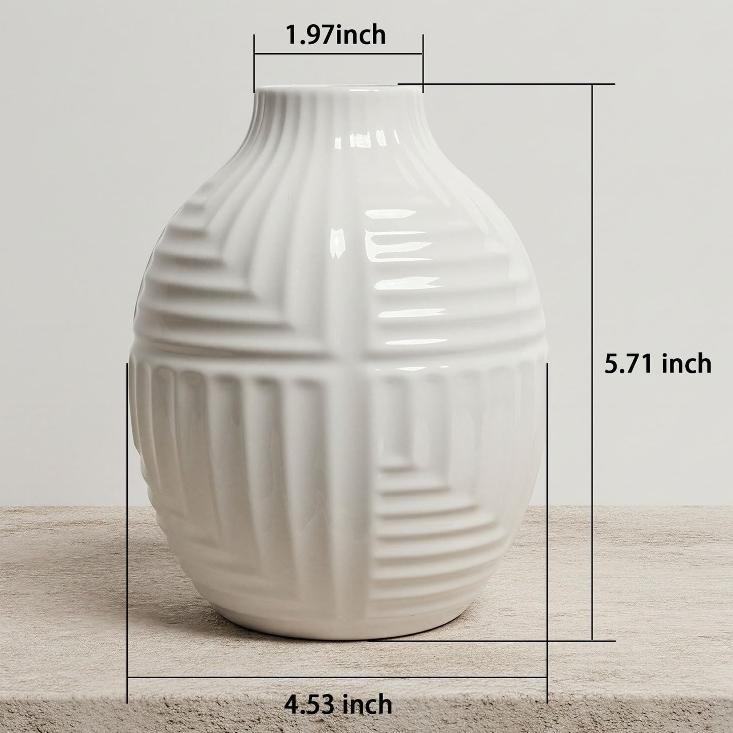 hjn Hand-Glazed White Ceramic Vase - 5.7" H Modern Decorative Centerpiece Vase for Fresh/Dried Flowers, Home Decor for Living Room Bookshelf Mantel | Wedding Housewarming Gift