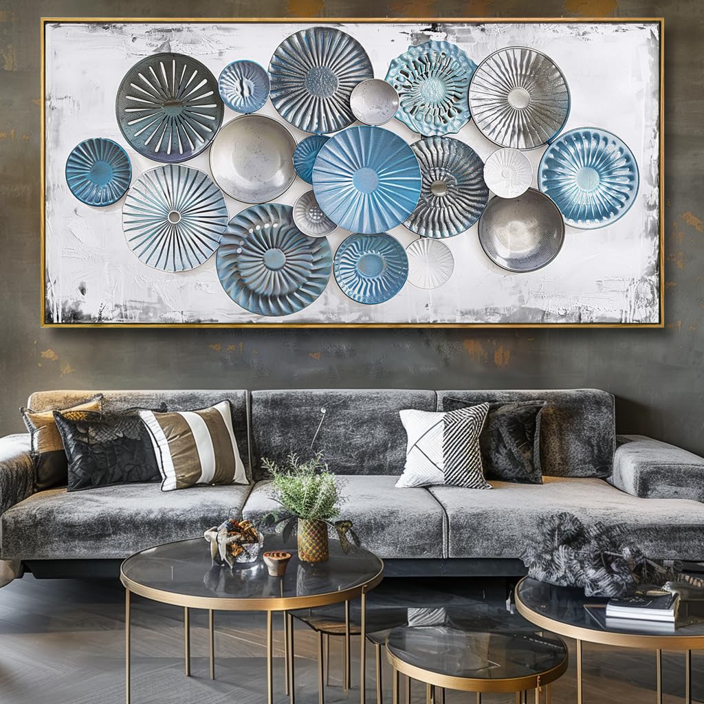 Wall Art Floral Rustic Wall Decor Blue and Grey Canvas Painting Abstract Wall Art for Bedroom Living Room Dining Room Home Office Decor 20"x40" with Framed