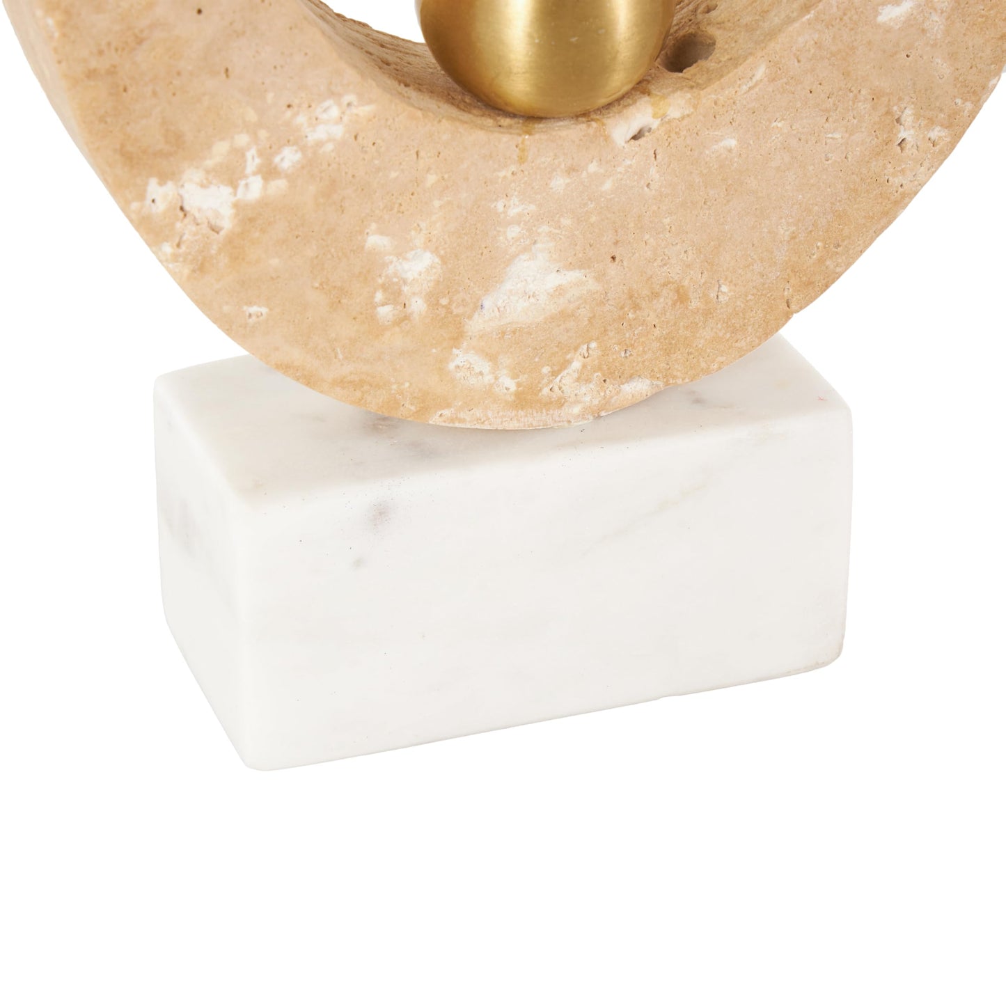 Deco 79 Marble Abstract Decorative Sculpture Oval Home Decor Statue with Gold Ball and White Base, Accent Figurine 7" x 3" x 12", Cream