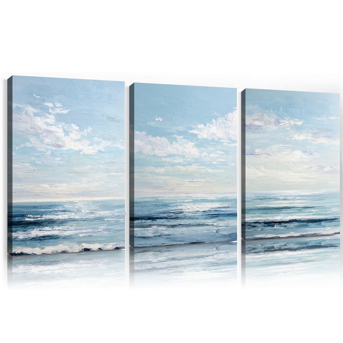 Blue White Pictures Coastal Landscape Posters Blue Gray Abstract Wall Art Modern Seascape Pictures Ocean Skyline Poster Abstract Modern Artwork Minimalist Ocean Wall Art for Bedroom 16x24inx3 No Frame